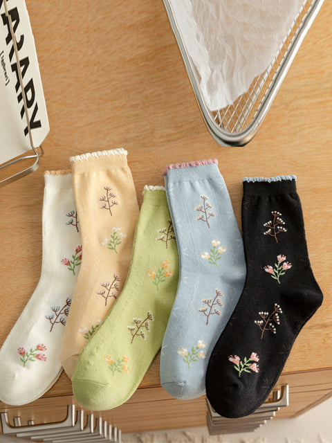 5 Pairs Women Artsy Flower Cotton Socks