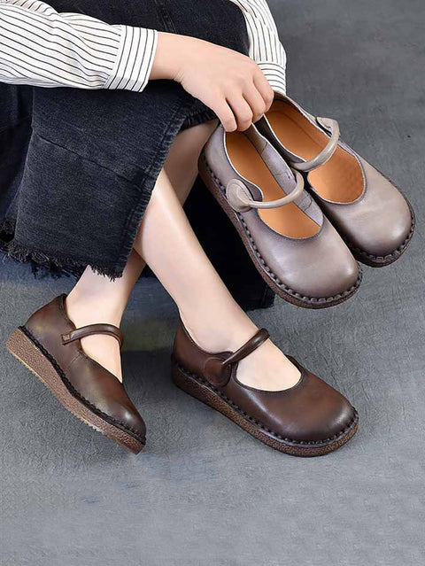 Zapatos de tacón bajo de piel auténtica para mujer, primavera