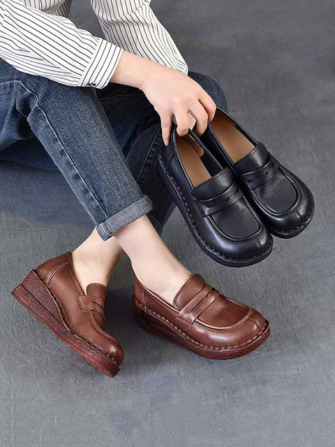 Women Vintage Genuine Leather Platform Shoes