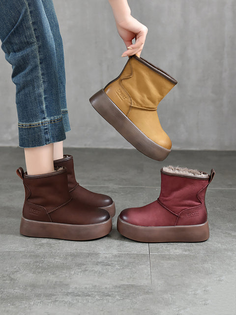 Botas de plataforma con forro polar de piel auténtica para mujer de invierno