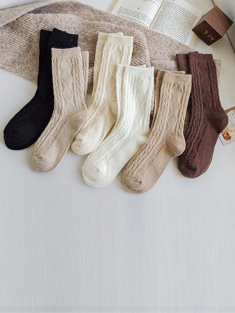 6 Pairs Women Winter Solid Wool Socks