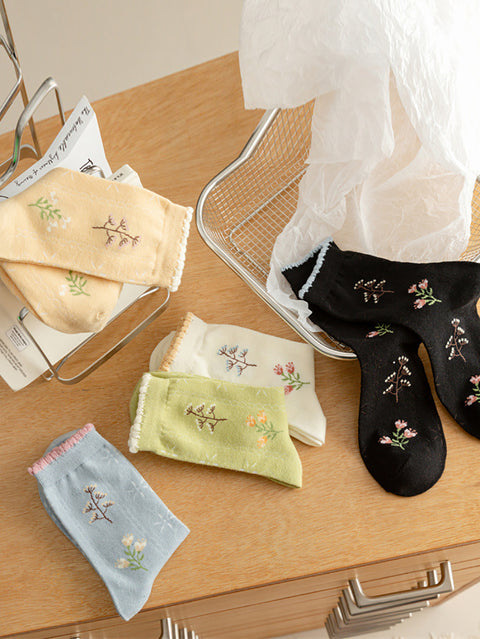 5 Pairs Women Artsy Flower Cotton Socks