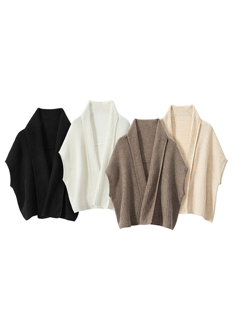 Women Solid Casual Cashmere Knitted Shawl Cardigan