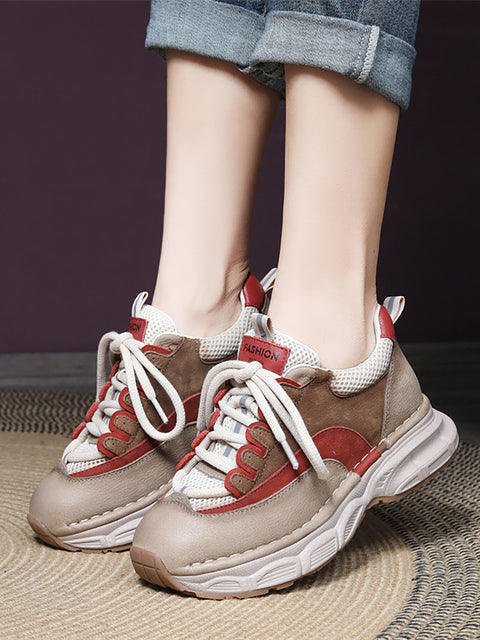 Women Spring Casual Leather Spliced Platform Shoes