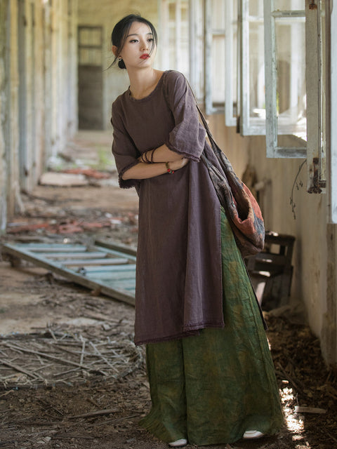 Vestido con dobladillo dividido y borlas vintage de verano para mujer