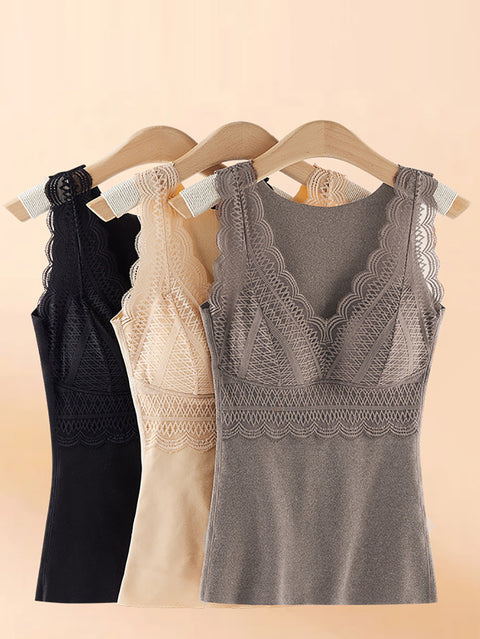 Women Winter Pure Color V-Neck Warm With Bra Pad Base