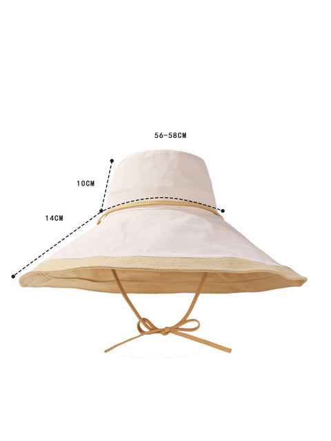 Sombrero de ala grande a prueba de sol con bloques de colores de verano para mujer