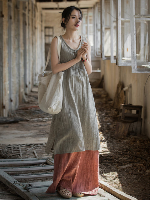 Vestido estilo chaleco con efecto tie-dye vintage de verano para mujer