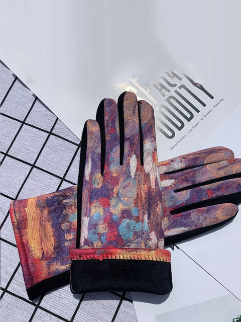 Guantes cálidos para exteriores con estampado de moda para mujer