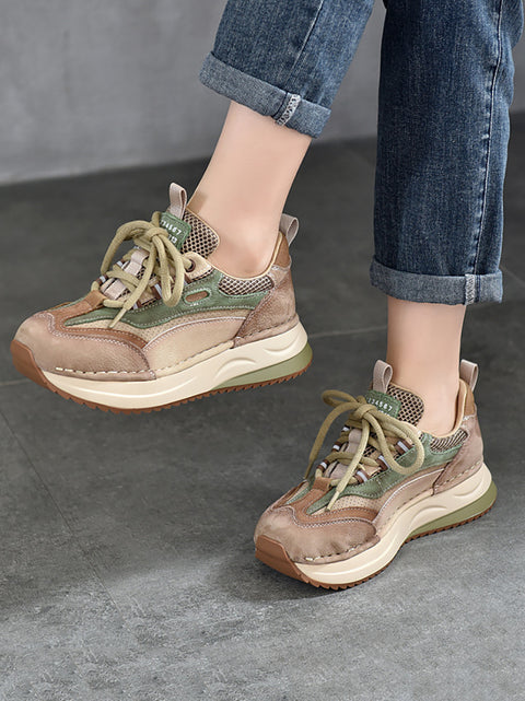 Women Casual Colorblock Leather Platform Shoes