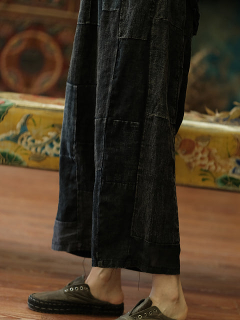 Pantalones de verano de pierna ancha con empalmes vintage para mujer