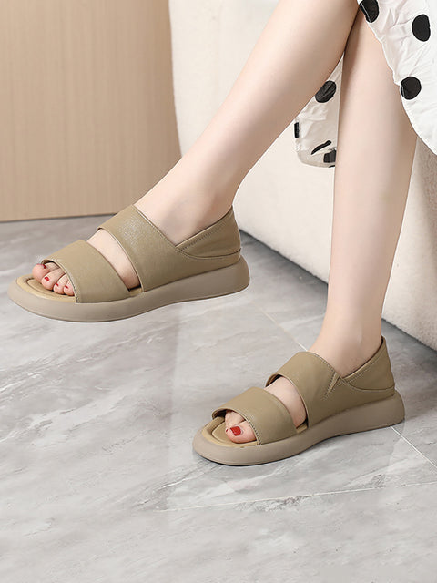 Mujer Verano Cuero Sólido Suave Plano Peep-toe Zapatos