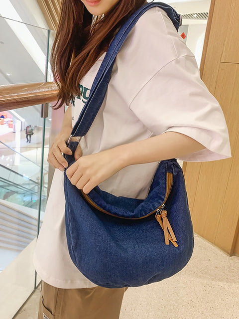 Casual Solid Denim Large Capacity Crossbody Bag