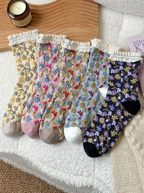 Calcetines de algodón con encaje floral Arsy para mujer