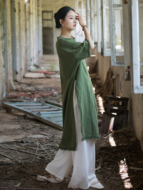 Vestido con dobladillo dividido y borlas vintage de verano para mujer