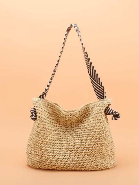 Bolso de hombro de gran capacidad con tejido de paja de verano para mujer