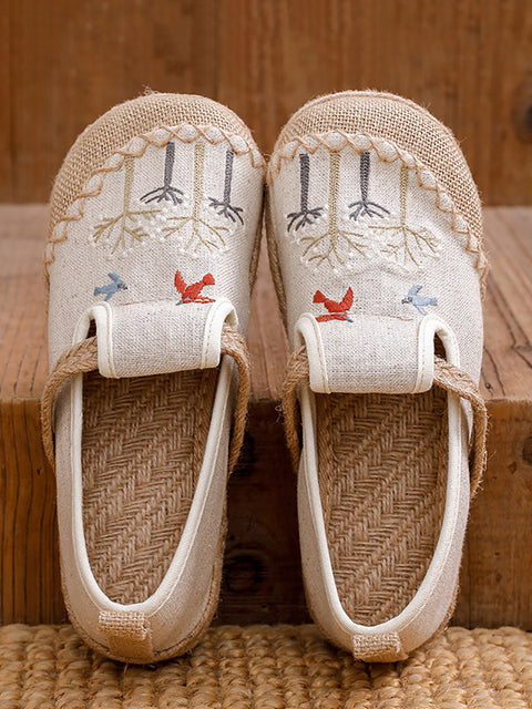 Zapatos de lino y algodón con bordado de flores de verano para mujer