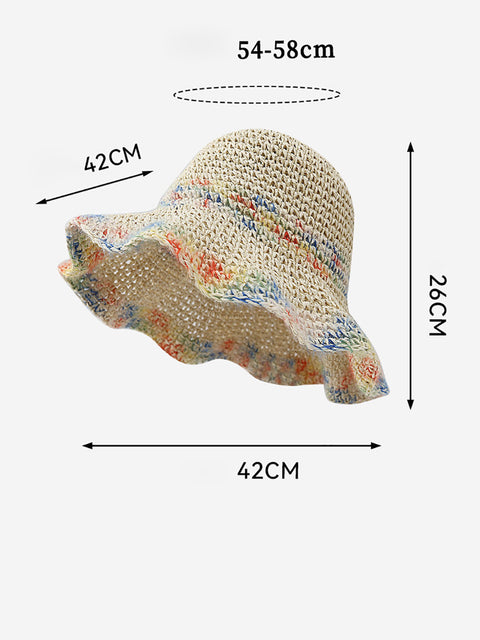 Sombrero de paja tejido colorido y artístico para mujer, resistente al sol, para verano