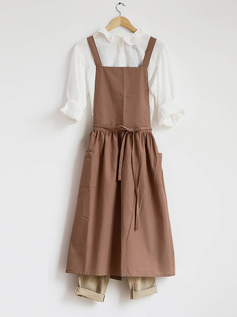 Women Casual Solid Summer Cotton Apron Dress