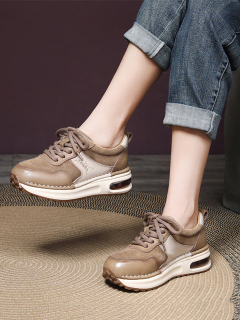 Women Genuine Leather Spliced Platform Sport Shoes