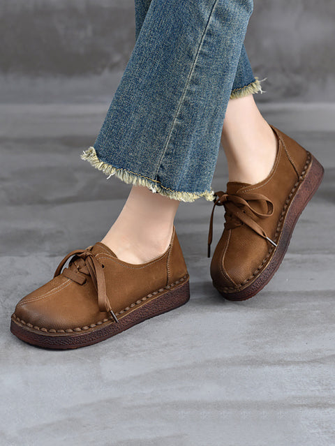 Zapatos planos de piel auténtica de estilo vintage para mujer para primavera