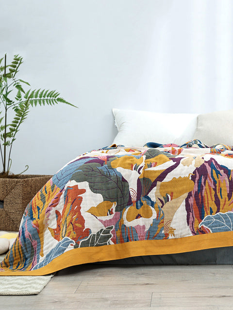 Multi-layer Cotton Flower Jacquard Bedcover Sofa Blanket