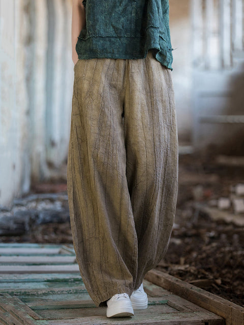 Pantalones farol con bolsillo retro teñido anudado de verano para mujer de talla grande