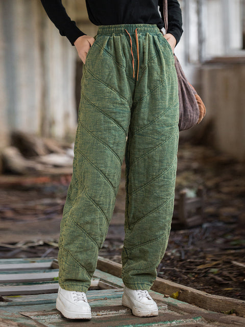 Pantalones harén acolchados de mezclilla sólida de invierno para mujer