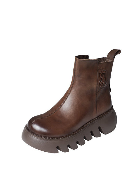 Botas de plataforma de cuero genuino retro para mujer