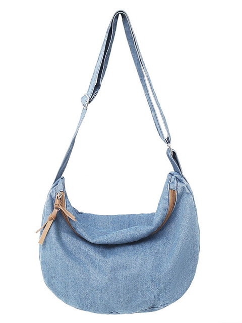 Casual Solid Denim Large Capacity Crossbody Bag