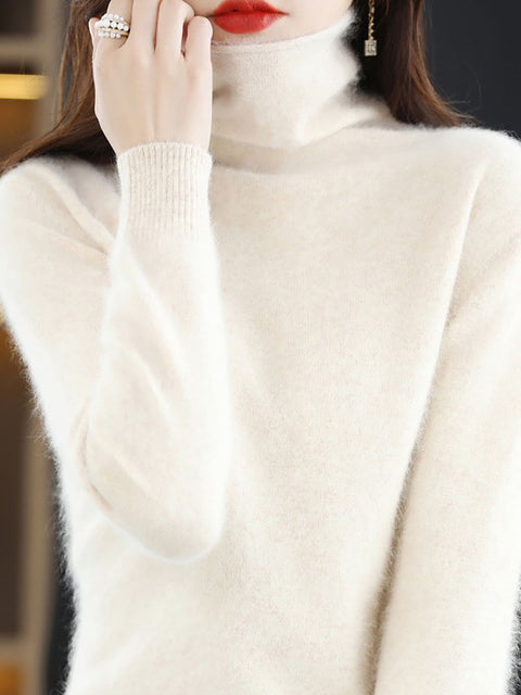 Women Autumn Turtleneck Soft Warm Knit Sweater