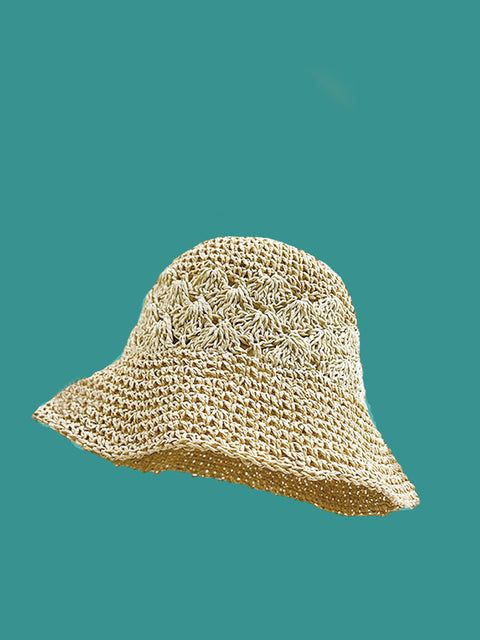 Sombrero de pescador de paja artístico a prueba de sol para mujer de verano