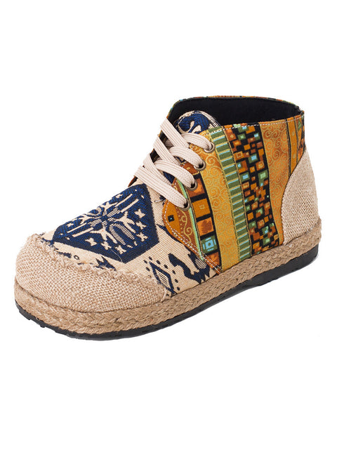 Women Ethnic Spliced Linen Embroidery Shoes