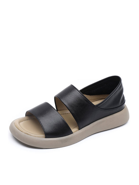 Mujer Verano Cuero Sólido Suave Plano Peep-toe Zapatos