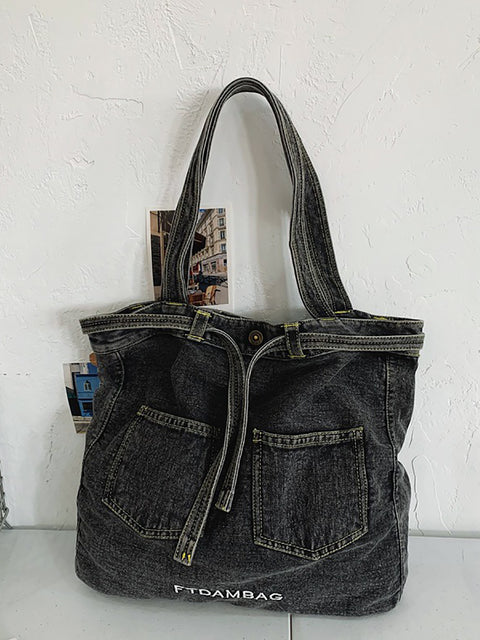 Bolso de mano de mezclilla con bolsillo sólido vintage para mujer