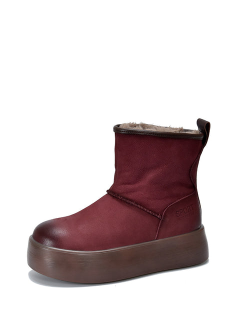 Botas de plataforma con forro polar de piel auténtica para mujer de invierno