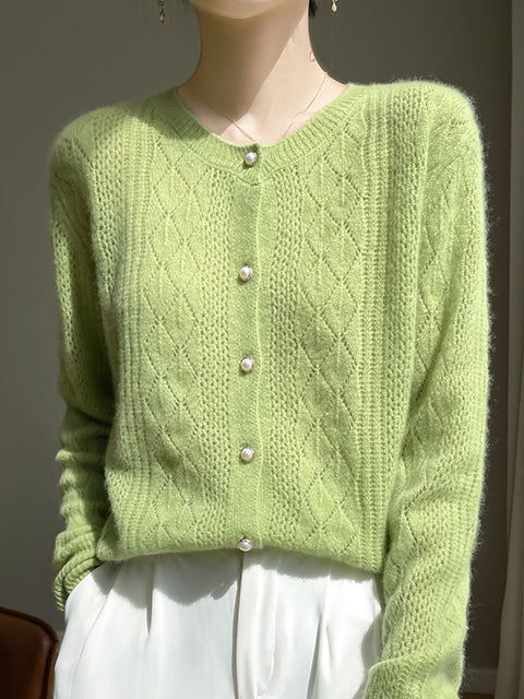 Women Autumn Wool O-Neck Cardigan Knit Sweater