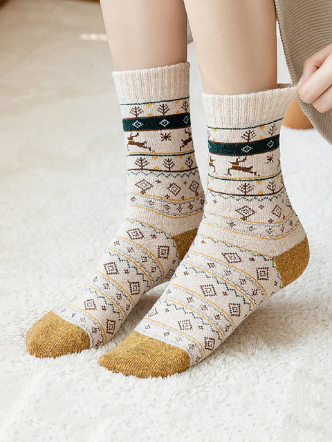 5 parejas de calcetines jacquard de lana de invierno