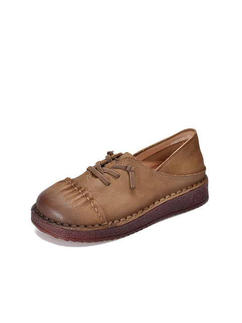 Zapatos planos retro de piel auténtica para mujer