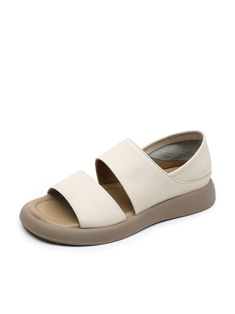 Mujer Verano Cuero Sólido Suave Plano Peep-toe Zapatos