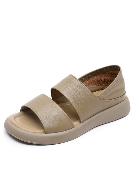 Mujer Verano Cuero Sólido Suave Plano Peep-toe Zapatos