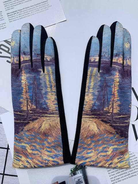 Guantes cálidos para exteriores con estampado de moda para mujer