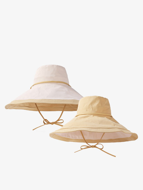 Sombrero de ala grande a prueba de sol con bloques de colores de verano para mujer