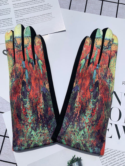 Guantes cálidos para exteriores con estampado de moda para mujer