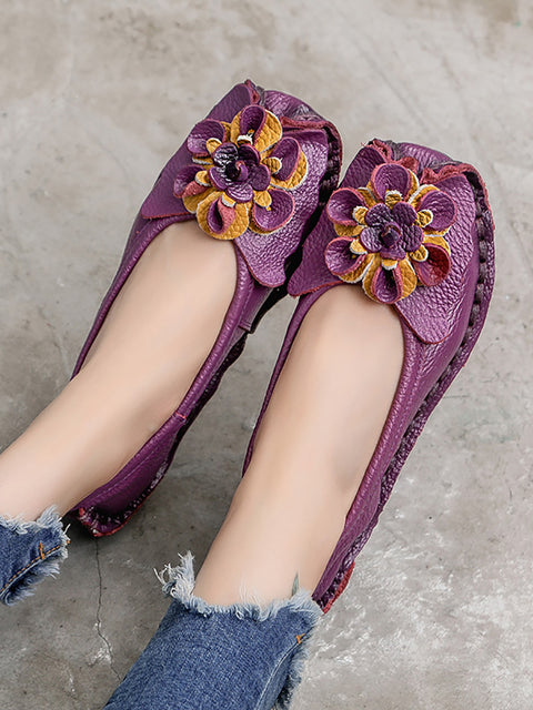 Zapatos empalmados de flores de cuero de verano vintage para mujer