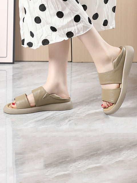 Mujer Verano Cuero Sólido Suave Plano Peep-toe Zapatos