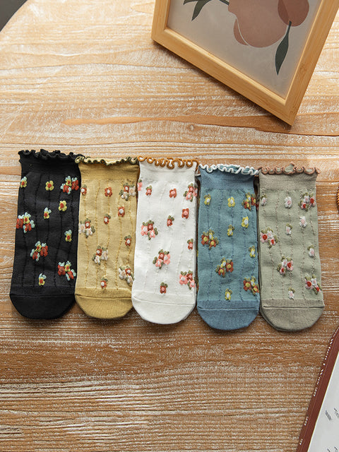 5 pares de calcetines de verano con estampado floral y jacquard para mujer