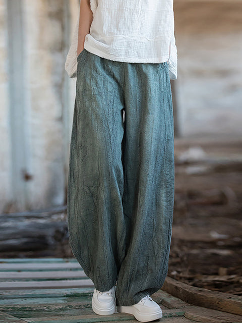 Pantalones harén de ramio con efecto tie-dye vintage para mujer