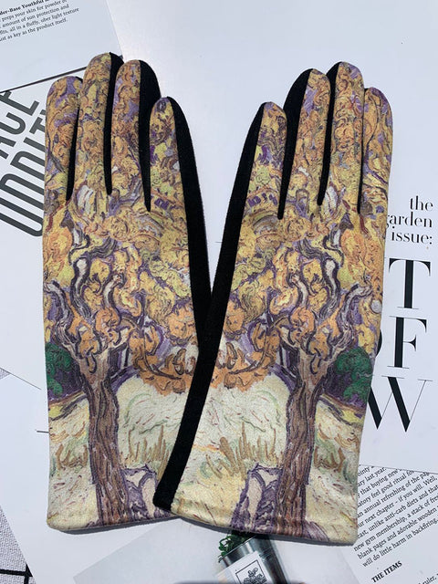 Guantes cálidos para exteriores con estampado de moda para mujer