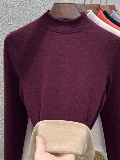 Blusa informal de invierno con cuello alto y parte inferior de color puro para mujer